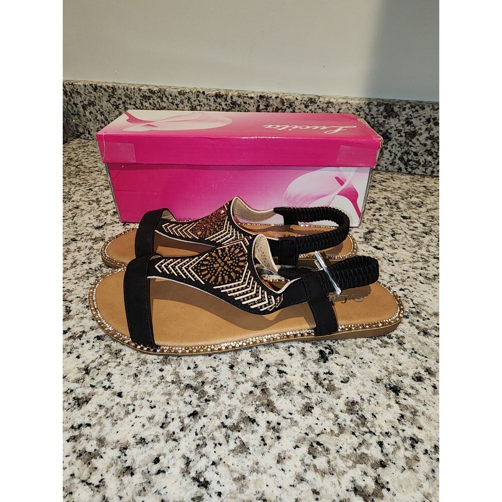 Lucita PK2-005 Black ang Gold Geometric Sandals - Picture 2 of 6